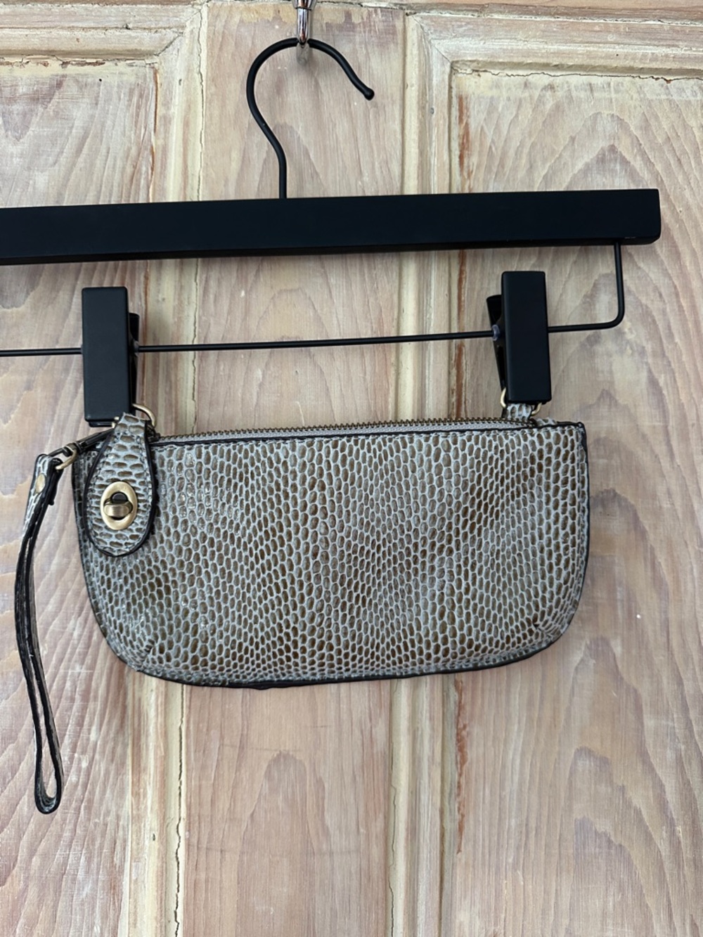 Neutral Snake-Embossed Wristlet Clutch - Unbranded